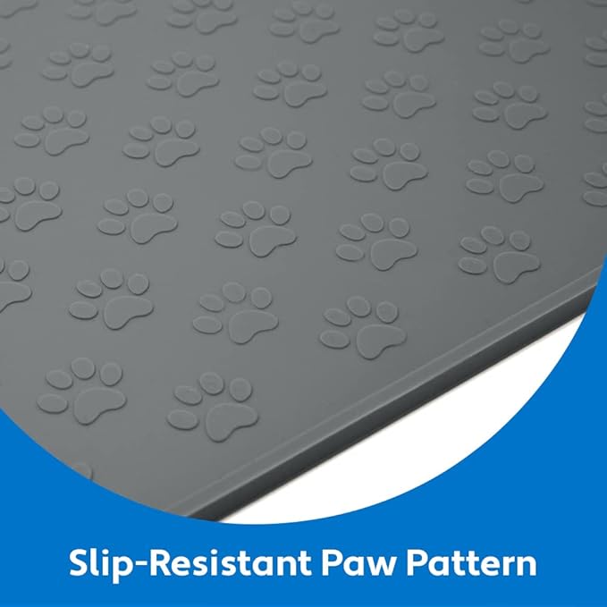 MIGHTY MONKEY 100% Waterproof Dog Food Mat, Raised Edges Silicone Pet Feeding Placemat for Cat, Dogs, Pet Bowls, High Lipped Tray Prevents Water Spills, Food on Floor, Dishwasher Safe, 22x14, Gray