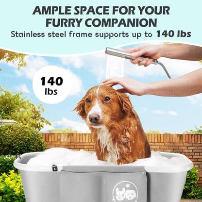 Premium Elevated &amp; Foldable Dog Bathtub – 5 Adjustable Heights for Back-Friendly Grooming. Portable Indoor/Outdoor Pet Washing Station, Supports Small &amp; Medium Dogs up to 140 lbs