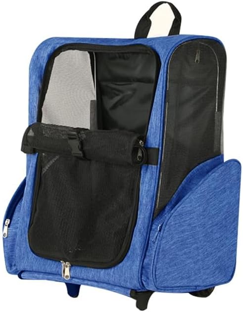 Pet Trolley Bag Cat Dog Travel Bag Portable &amp; Breathable Pet Carrier Backpack - Lightweight Dual-Shoulder Design for Easy Travel with Your Beloved Companion Scalable Pull Rod pet Bag (Blue)