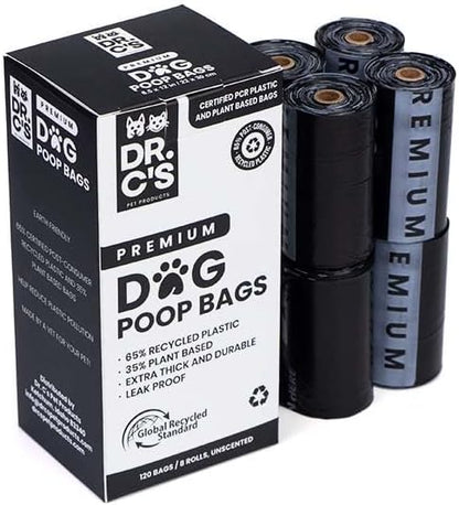 Certified 65% PCR (Post Consumer Recycled) Plastic and 35% Plant Based Dog Poop Bags - Dr. C&