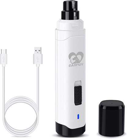 Casfuy Dog Nail Grinder Upgraded - Professional 2-Speed Electric Rechargeable Pet Nail Trimmer Painless Paws Grooming &amp; Smoothing for Small Medium Large Dogs &amp; Cats (White)