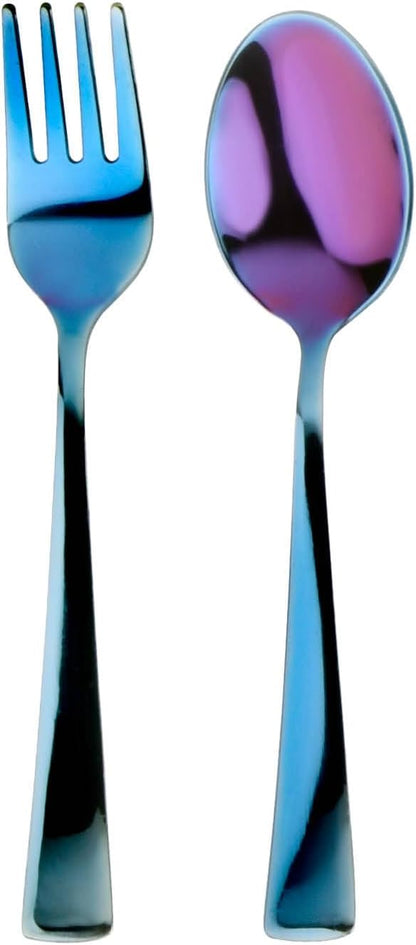 Ahimsa Stainless Steel Kids Utensils - Kids Fork and Spoon Set, Pediatrician Designed Toddler Utensils, 100% BPA Free &amp; Dishwasher Safe (Iridescent Blue)