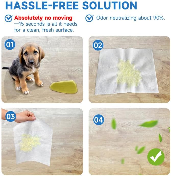L&amp;W BROS. Easy Clean Pet Quick Absorbent Sheets – Innovative Solution for Mess-Free Cleanup Not Traditional Pee Pads, 12"x10" for Urine and Pet Stain &amp; Odor Remover (120 PCS)