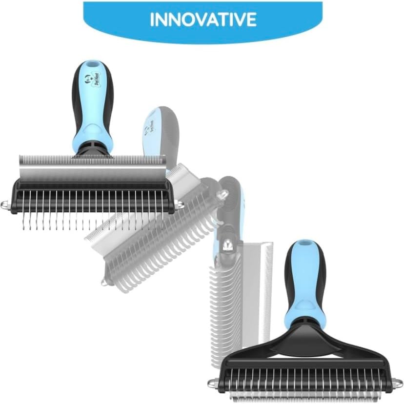 Dog Brush for Shedding &amp; Cat Brushes for Indoor Cats - Double Coat Dog Brushes for Grooming - Hair Remover Pet Grooming Tools - 2 in 1 Deshedding Brush &amp; Undercoat Rake for Dogs - Defur Comb Cleaner