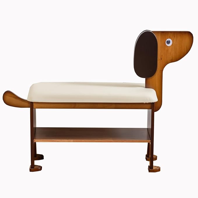latifolia Puppy Shoe Bench, 2-Tier Solid Wood Entryway Organizer, Cute Pet-Shaped Shoe Bench for Hallway &amp; Living Room,(31.50 inch)