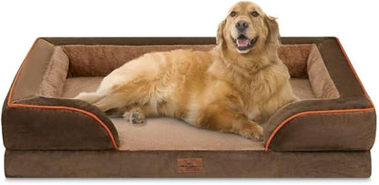 Comfort Expression Dog Beds for Extra Large Dogs, Waterproof Orthopedic Foam XL Dog Beds with Bolster, Washable Dogs Bed Sofa Pet Bed with Removable Cover &amp; Non-Slip Bottom(X-Large,Brown)