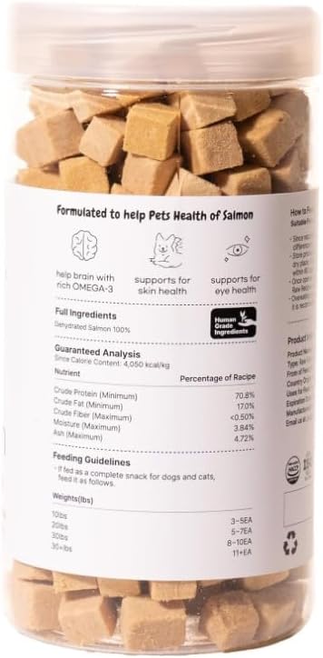Puppyluv Treat - Freeze Dried Salmon Dog &amp; Cat Treats, Wild Caught, Single Ingredient, Natural High Protein &amp; Fish Oil, Grain Free Gluten Free, 3.2oz