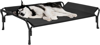 Veehoo Cooling Elevated Dog Bed, Raised Pet Cot with Guardrail &amp; Slope Headrest, Durable &amp; Breathable Teslin Mesh, Non-Slip Feet, Washable Dog Sofa Bed for Indoor &amp; Outdoor, Large 47" x 32", Black