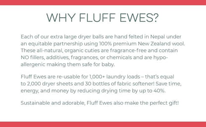 Fluff Ewes Wool Dryer Balls 3 Pack Premium New Zealand Wool Laundry Balls for Dryer, No Static Dryer Balls Laundry Reusable, XL Christmas Dryer Balls, Holiday Dryer Balls - Sheep in Heavenly Peace