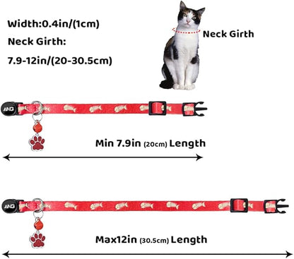 Personalized Breakaway Cat Collars Glow-in-The-Dark with ID Tag, Bell - Safety Quick - Release, Customizable for Female Male Kittens &amp; Cats (Red)