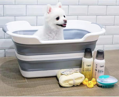 Collapsible Pet Bathtub, 7.1 Gal (27L) - Foldable Bathing Tub with Drain Plug for Dogs &amp; Cats Under 30 lbs - Multi-Use as Laundry Basket, Storage Organizer, Camping Sink (Grey)