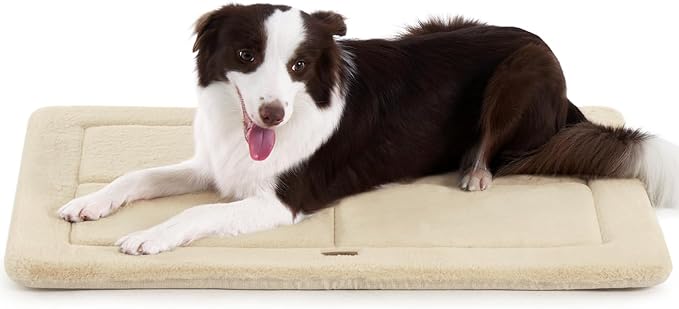 MADE 4 PETS Dog Crate Pad Bed for Medium Large Dogs, Washable &amp; Reversible, Anti-Slip Kennel Mat for Cozy Sleeping, Soft Fluffy Dog Bed for Indoor &amp; Outdoor Use, 35"x23", Beige