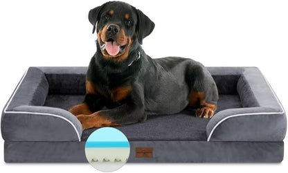 Comfort Expression Cooling Dog Bed, Jumbo Dog Bed for Extra Large Dogs, Memory Foam Orthopedic Bed, Large Breed Dogs, Waterproof Beds with Bolster &amp; Removable Cover(Jumbo,Leaden Grey)