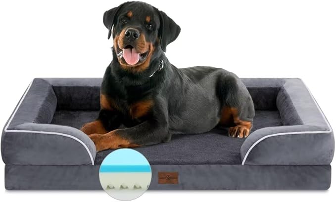 Comfort Expression Cooling Dog Bed, Jumbo Dog Bed for Extra Large Dogs, Memory Foam Orthopedic Bed, Large Breed Dogs, Waterproof Beds with Bolster &amp; Removable Cover(Jumbo,Leaden Grey)