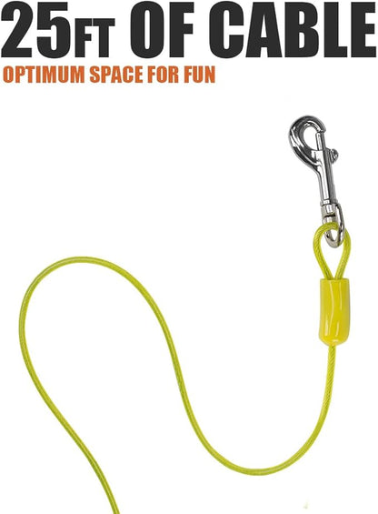 BV Dog Tie Out Cable 25 Feet - Heavy Duty Dog Lead Up to 35 Pounds - Reflective &amp; Rust-Free with Quick Release Swivel Clips &amp; 360° Rotating Clasp - Tangle-Free Dogs Runner for Yard (Yellow, Single)