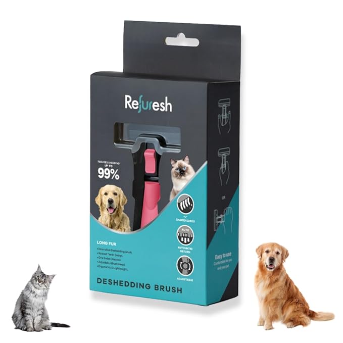 Deshedding Dog Brush for Long Hair (Medium,Pink) – Gentle Deshedding tool for Dogs &amp; Cats – Reduces shedding, without damaging topcoat. Removes Loose Fur &amp; Dead Undercoat.