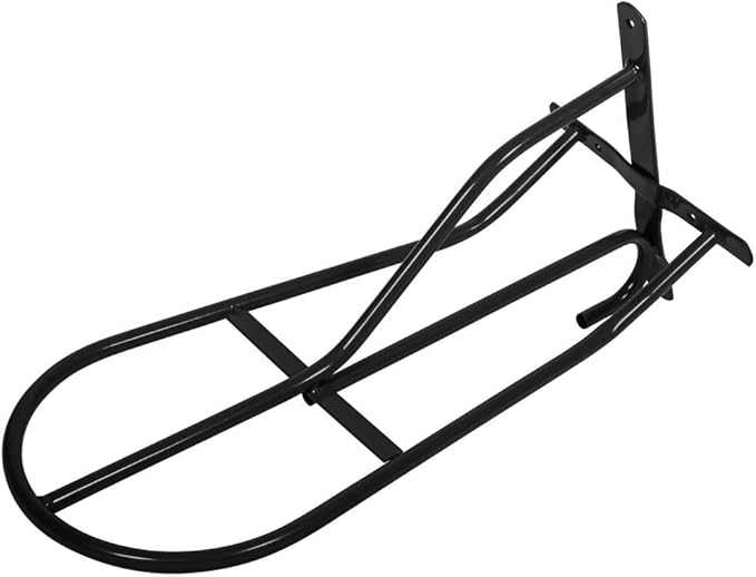 Black English &amp; Western Saddle Rack | Organize Tack Room | Sleek and Durable | PVC Coated Steel | Mounts Easily | Includes Hook to Hold a Bridle, Helmet or Other Items