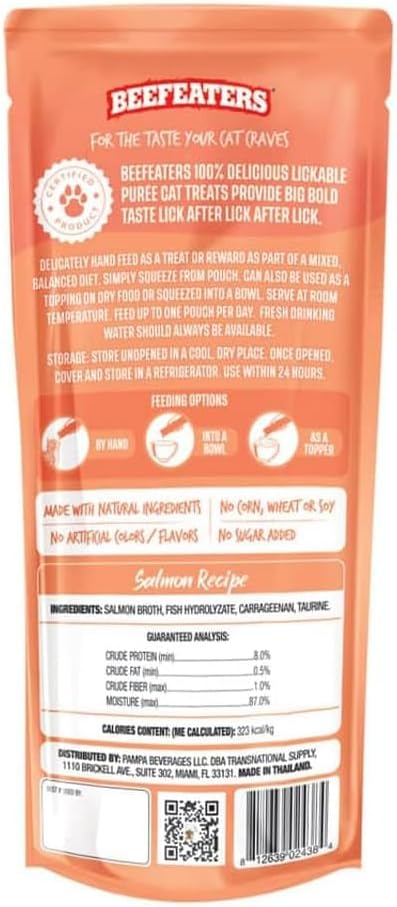Beefeaters Cat Treats Lickable Puree 1.59oz (12-Pack) – Chicken, Grain-Free, Taurine-Enriched, Ideal for Training &amp; Interactive Feeding