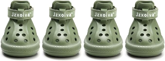 JZXOIVA Dog Shoes for Hot Pavement, Dog Booties for Large Dogs, Breathable Dog Boots &amp; Paw Protectors, Adjustable Non-Slip Dog Rain Booties, Waterproof Pets Sandals for Beach Green Size 10