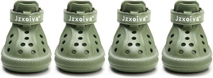 JZXOIVA Dog Shoes for Hot Pavement, Dog Booties for Large Dogs, Breathable Dog Boots &amp; Paw Protectors, Adjustable Non-Slip Dog Rain Booties, Waterproof Pets Sandals for Beach Green Size 10