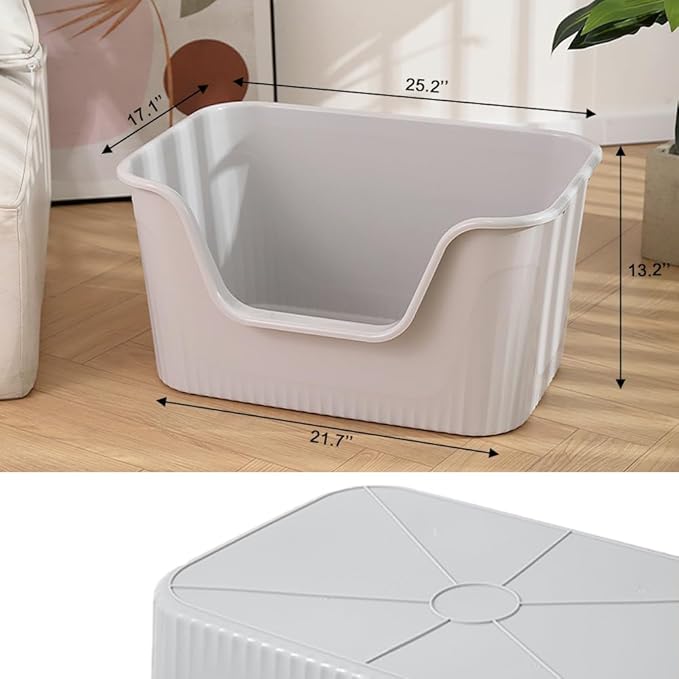 Vealind Jumbo Litter Box, XL Litter Boxes for Big Cats, Extra Large Space, High Sided Litter Pan, Leak-Proof &amp; Anti-Splashing, Easy Clean &amp; Durable (25” * 17” * 13” Grey)