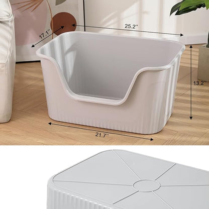 Vealind Jumbo Litter Box, XL Litter Boxes for Big Cats, Extra Large Space, High Sided Litter Pan, Leak-Proof &amp; Anti-Splashing, Easy Clean &amp; Durable (25” * 17” * 13” Grey)