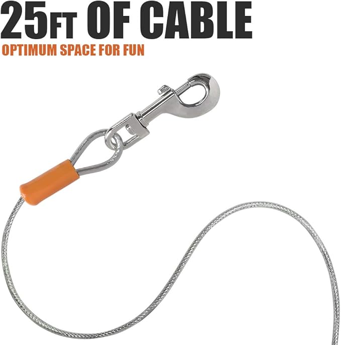 BV Dog Tie Out Cable 25 Feet - Heavy Duty Dog Lead Up to 90 Pounds - Reflective &amp; Rust-Free with Quick Release Swivel Clips &amp; 360° Rotating Clasp - Tangle-Free Dogs Runner for Yard (Silver, Pair)
