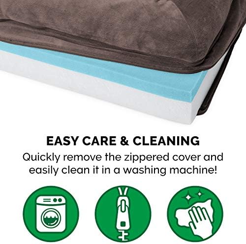 Furhaven Cooling Gel Dog Bed for Large Dogs w/ Removable Bolsters &amp; Washable Cover, For Dogs Up to 95 lbs - Faux Fur &amp; Velvet Sofa - Driftwood Brown, Jumbo/XL