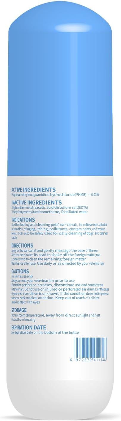 Tris Flush Cat &amp; Dog Ear Cleaner - Dog Ear Infection Treatment with PHMB, Removes Wax, Odo, Gentle &amp; Hypoallergenic, with 20 Cotton Qtips, 4 Fl oz