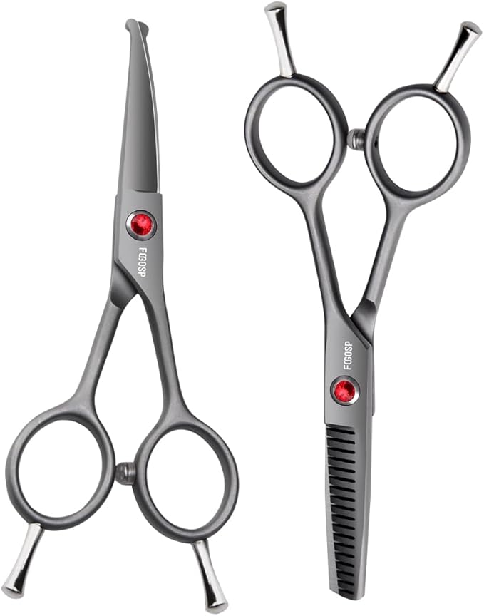 4.5" Dog Grooming Scissors - 2pcs Curved Scissors &amp; Thinning Shears for Small Dog, Cat Face &amp; Paws - Japan 440C (2Kit)
