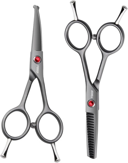 4.5" Dog Grooming Scissors - 2pcs Curved Scissors &amp; Thinning Shears for Small Dog, Cat Face &amp; Paws - Japan 440C (2Kit)