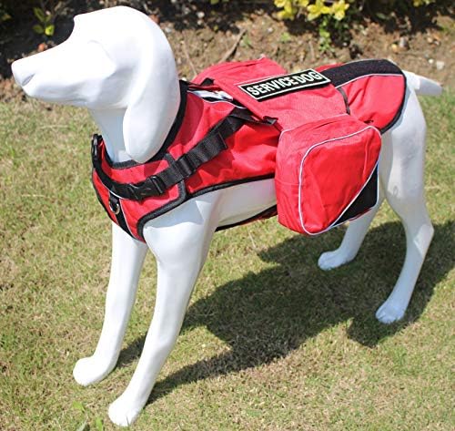 Serijoars Dog Vest Harnesses with Saddlebag Backpack for Camping &amp; Travel - Reflective Hound Hiking Backpack Saddle Bag - Lightweight Vest Harness for Medium &amp; Large Dogs (Red, L)