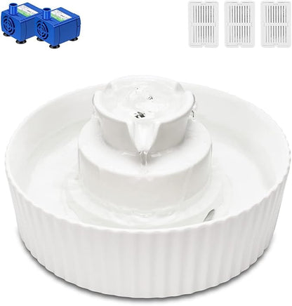 Ceramic Cat Water Fountain, 2.1L/71oz Cupcake Pet Water Fountain for Dog and Cat Indoor, 2 Ultra Quiet Pumps &amp; 3 Filters