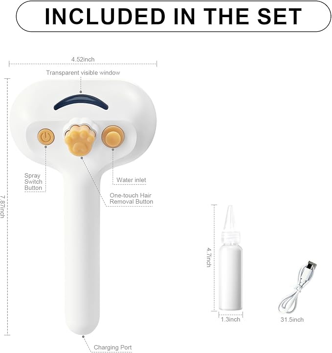 Pet Steam Brush for Dog &amp; Cat – 3-in-1 Spray Hair Removal Comb – Steam for Shedding &amp; Grooming – Water Brush for Long &amp; Short Haired Pets – Spritz Defur Comb
