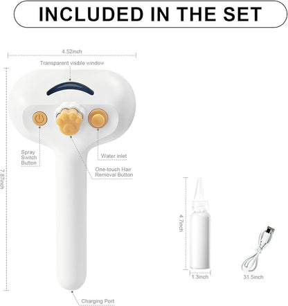 Pet Steam Brush for Dog &amp; Cat – 3-in-1 Spray Hair Removal Comb – Steam for Shedding &amp; Grooming – Water Brush for Long &amp; Short Haired Pets – Spritz Defur Comb