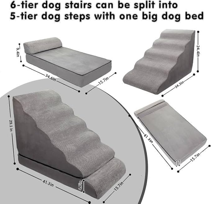 Dog Stairs &amp; Steps for High Beds 30 Inches Tall, LitaiL 6 Steps Pet Stairs/Steps for Beds 24-30inch High for Small Large Dogs, Non-Slip Dog Ramps/Ladder for Old Dogs/Cats