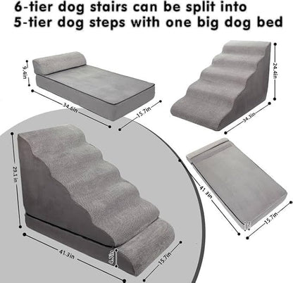 Dog Stairs &amp; Steps for High Beds 30 Inches Tall, LitaiL 6 Steps Pet Stairs/Steps for Beds 24-30inch High for Small Large Dogs, Non-Slip Dog Ramps/Ladder for Old Dogs/Cats