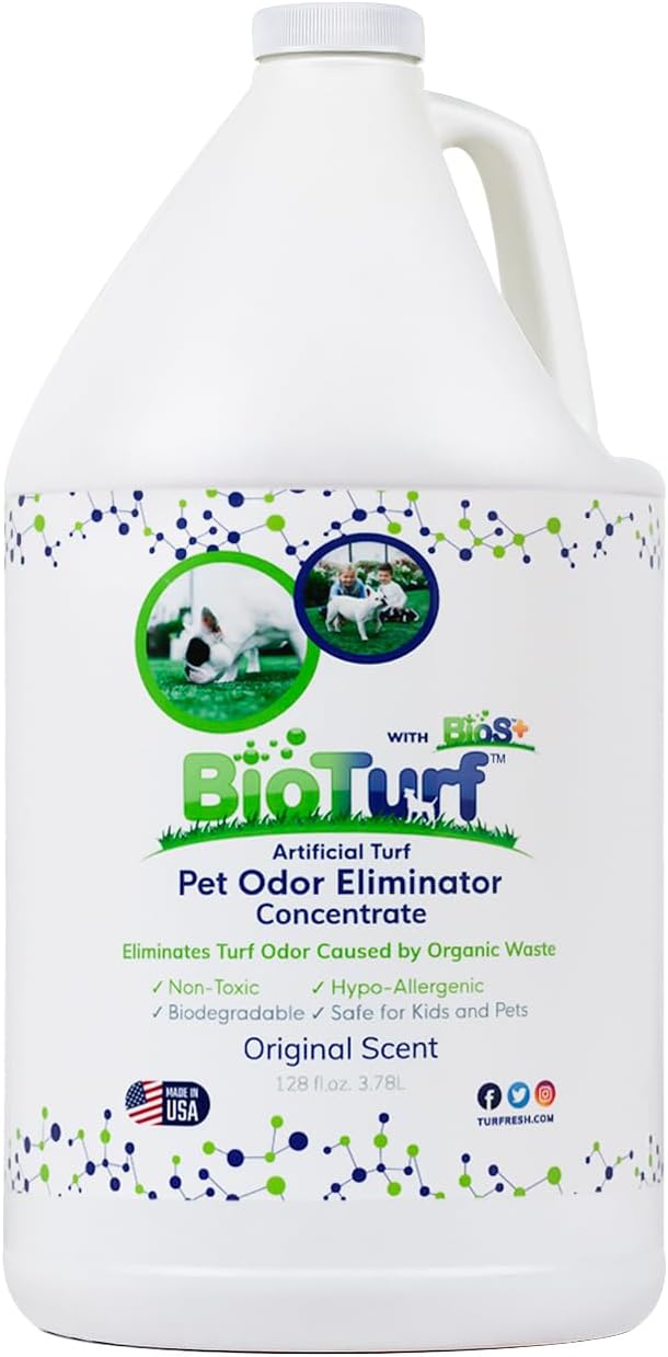 BioS+ Odor Eliminator Concentrate – Artificial Turf Cleaner for Pet Urine Outdoor &amp; Yard Deodorizer for Dog Urine and Waste – Enzyme Formula, Safe for Pets, Kids &amp; Plants – 1 Gallon