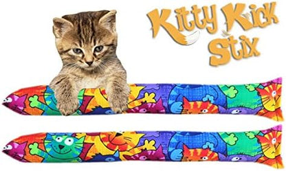 Kitty Kick Stix 15" Original Catnip Kicker Toy (Set of 2), Handmade in USA by Cat Lovers, Interactive Natural Cat &amp; Kitten Toy, Packed with 100% Potent Catnip for All Breeds (Happy Cats)