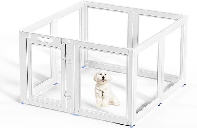 Clear Acrylic Dog Playpen Transparent Dog Playpen Indoor, Easy Assemble Clear Pet Pen for Puppy Bunny Cat Pig, Sturdy &amp; Easy Cleaning Plastic Dog Puppy Fence (23.6" H, 8PCS)