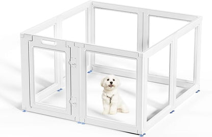 Clear Acrylic Dog Playpen Transparent Dog Playpen Indoor, Easy Assemble Clear Pet Pen for Puppy Bunny Cat Pig, Sturdy &amp; Easy Cleaning Plastic Dog Puppy Fence (23.6" H, 8PCS)