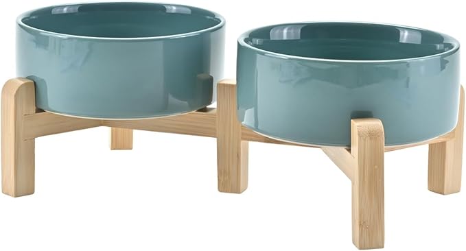 SPUNKYJUNKY Elevated Dog Bowls Ceramic, 5.1&