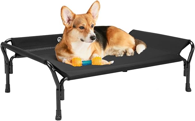 Veehoo Cooling Elevated Dog Bed, Raised Pet Cot with Guardrail &amp; Slope Headrest, Durable Breathable Teslin Mesh, Non-Slip Feet, Washable Dog Couch Bed for Indoor &amp; Outdoor, Medium 39.5" x 28", Black