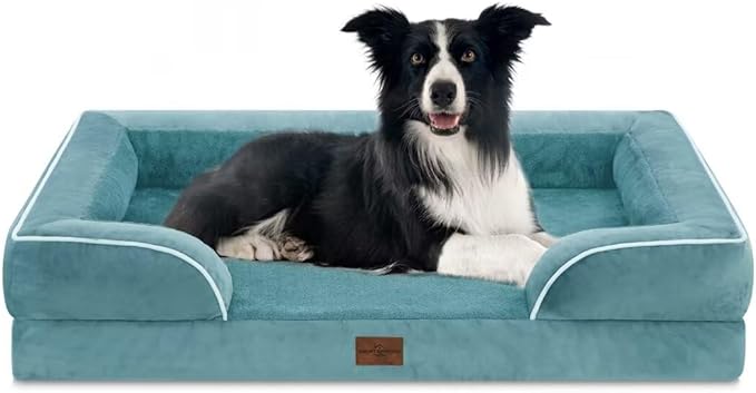 Comfort Expression Waterproof Large Dog Beds, Orthopedic Dog Beds for Large Dogs, Comfy Pet Bed Sofa with Washable Removable Cover &amp; Non-Slip Bottom(Washed Blue)