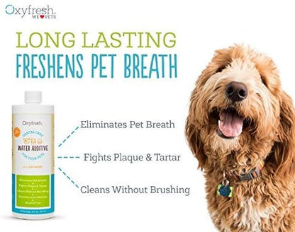 Oxyfresh Premium Pet Dental Care Solution Pet Water Additive: Best Way to Eliminate Bad Dog Breath and Cat Bad Breath - Fights Tartar &amp; Plaque - So Easy, Just Add to Water! Vet Recommended 2 Pack
