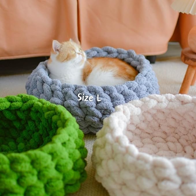 Cat Nest Bed – Premium Handwoven Washable Extra Soft Round Cave House for Indoor Kitten &amp; Kitty, Small &amp; Large (Grayish Blue,Medium)