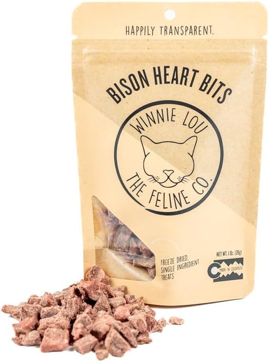 Grass-Fed Bison Heart Bits Cat Treats (Pack of 3) - Single Ingredient, High Protein Cat Food Snacks, Grain Free &amp; Made in USA, with Taurine, Iron &amp; Zinc for Healthy Cats