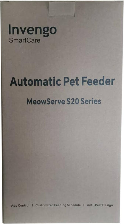Cat Feeder Automatic - Cat Food Dispenser MeowServe S20, Auto Dog Feeder with Stainless Steel Bowl, 5L Pet Feeder with Patented Anti-Jam Port, App, Dual Lock Lid, Dual-Band WiFi &amp; Power Supply