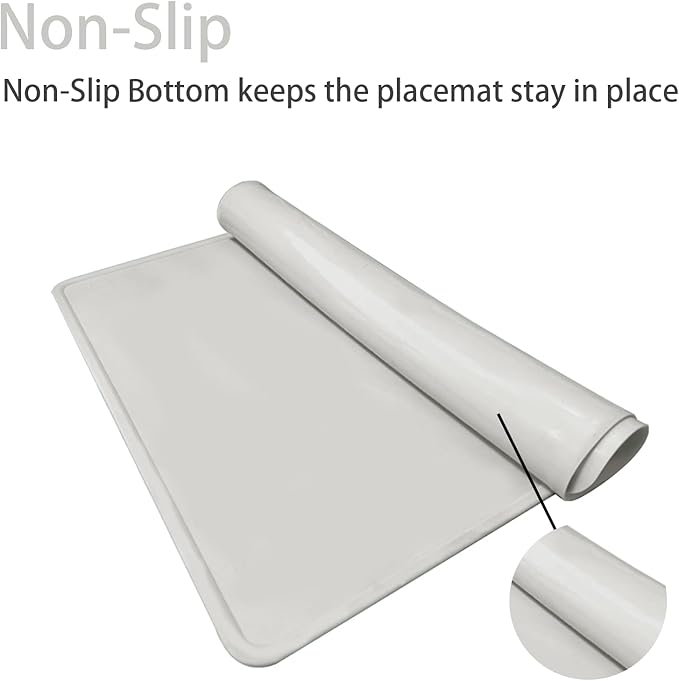 KVK Dog Water Mat 2-Pack 20×16in - Silicone Dog Mats for Food and Water, Non-Slip Pet Feeding Mat for Floors, Waterproof Cat Bowl Mats to Prevent Spills -Dark Gray &amp; Silver Gray