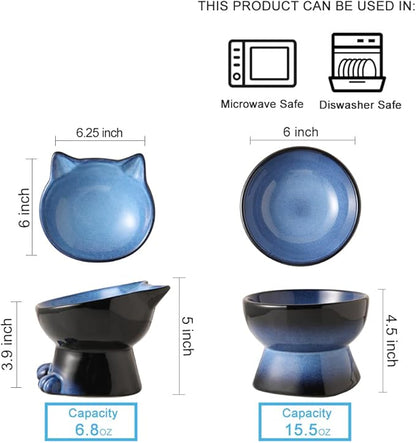 Nihow Elevated Cat/Dog Bowls Set : 6.2 Inch Ceramic Raised Cat Food &amp; Water Bowl Set for Protecting Pet&